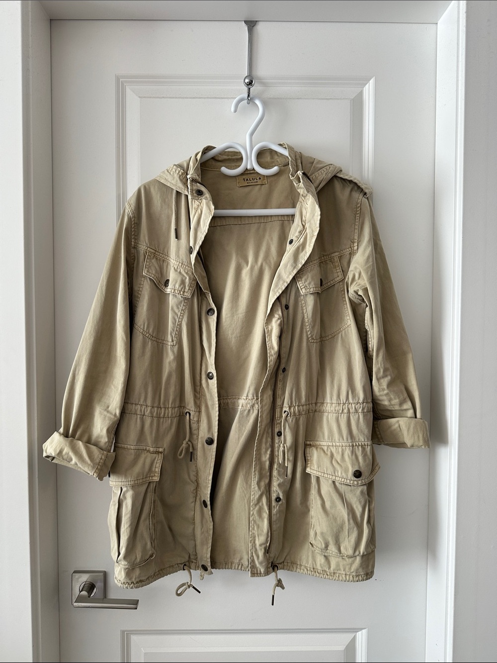 Talula Lightweight Hooded Utility Jacket in Tan
